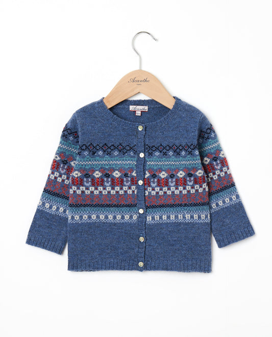 cardigan col rond jacquard 100 lwl Denim
