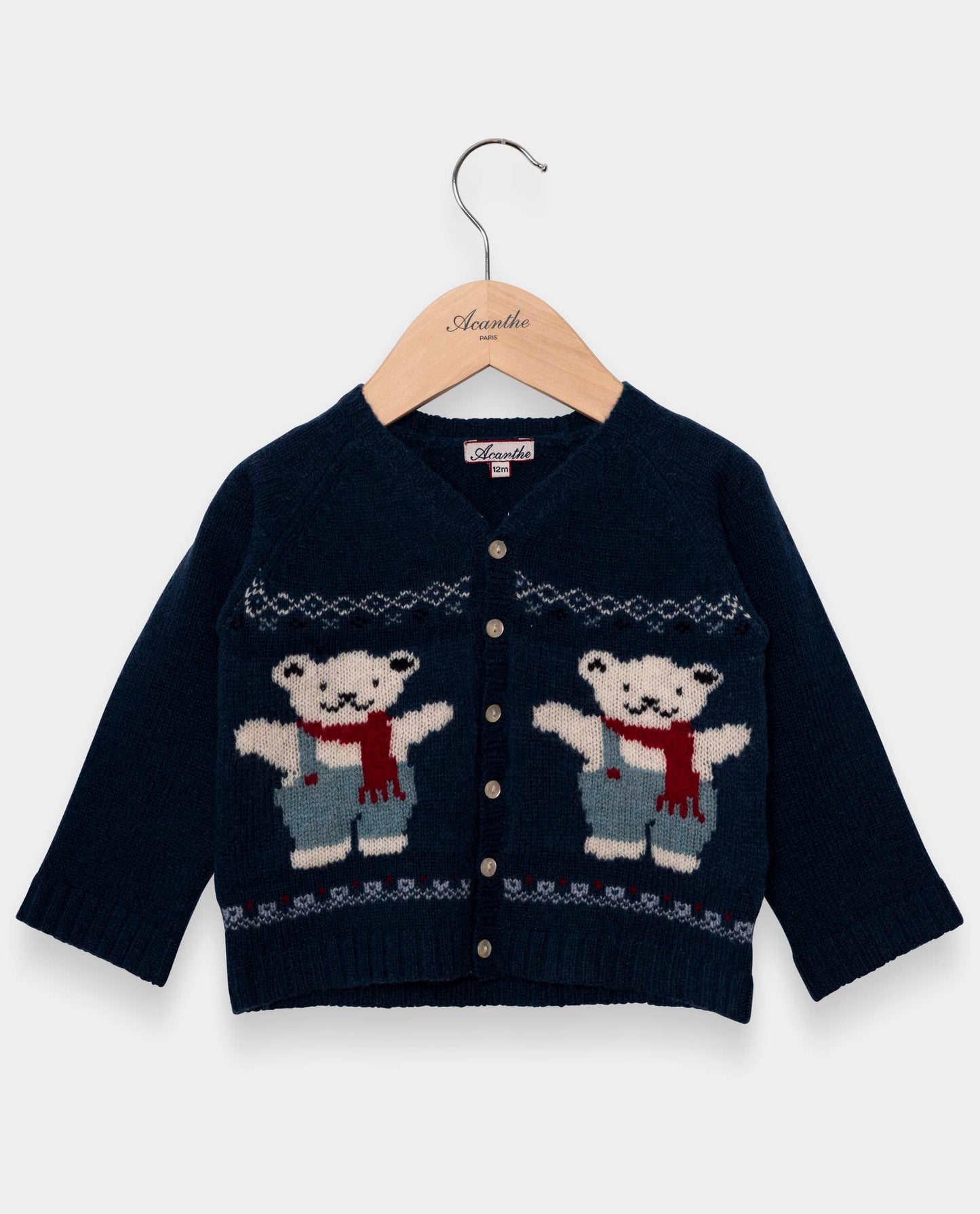 cardigan V jacquard 100 lwl marine clair