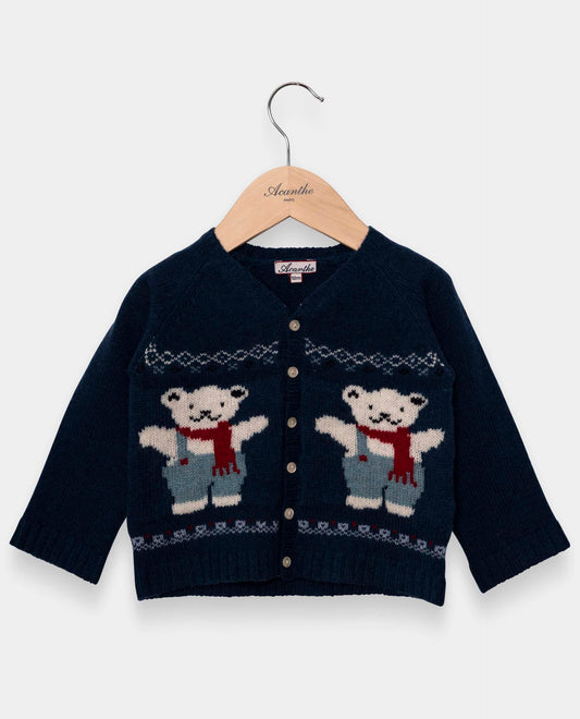 cardigan V jacquard 100 lwl marine clair