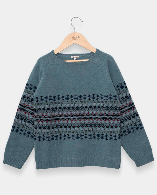 pull col rond jacquard 100 lwl Vert