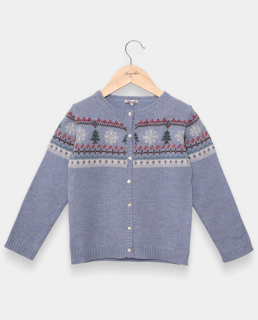 cardigan col rond jacquard 100 lwl Ciel
