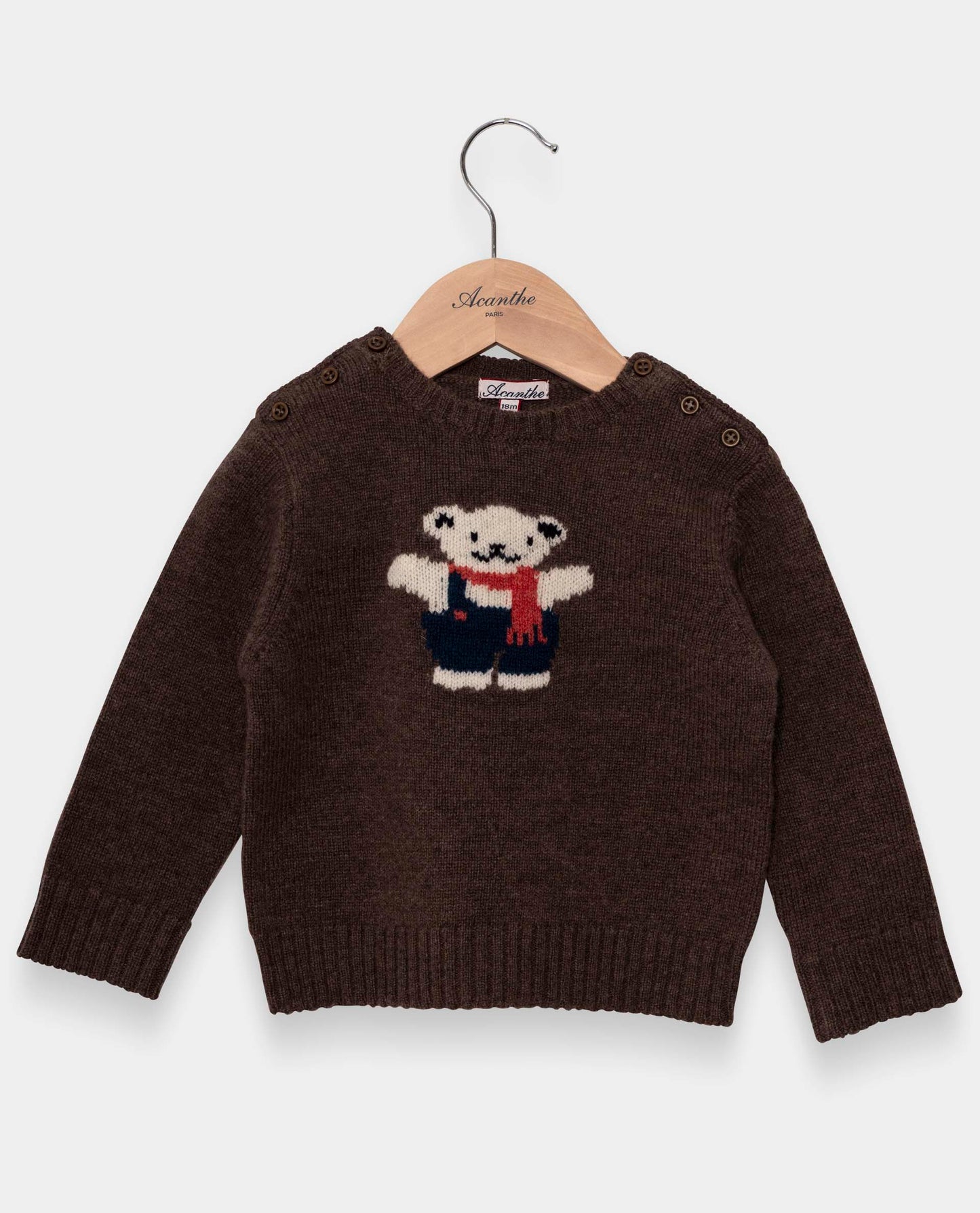 pull col rond jacquard 100 lwl brun