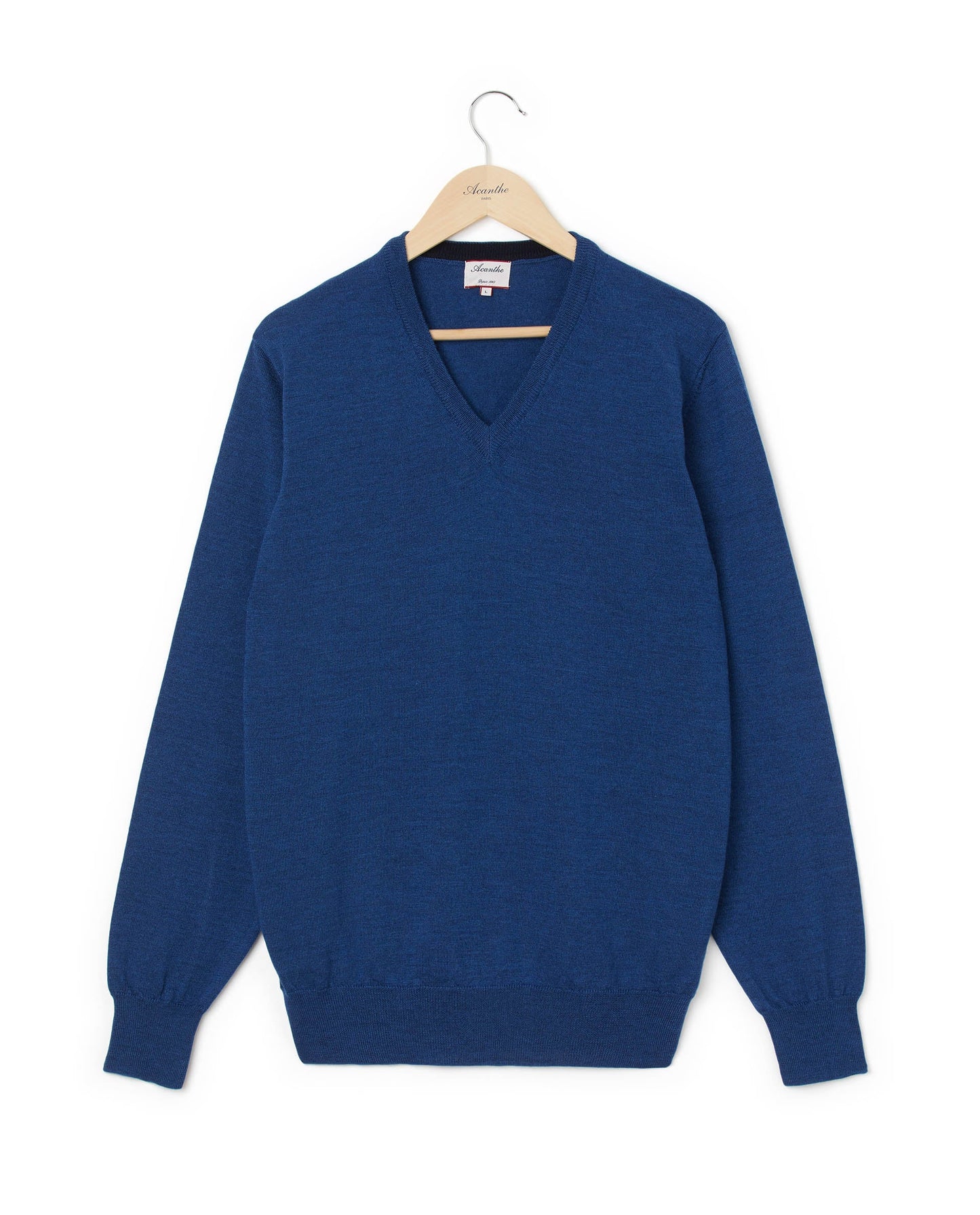 pull col V merinos Bleu