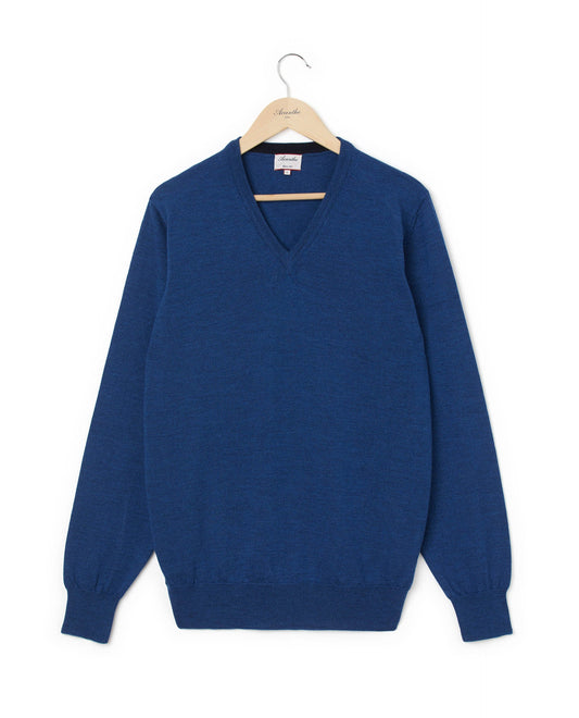 pull col V merinos Bleu