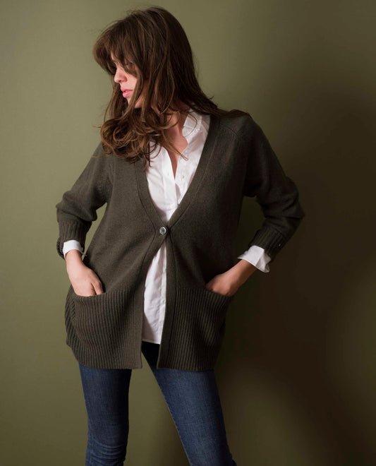 cardigan long 100 cachemire Kaki