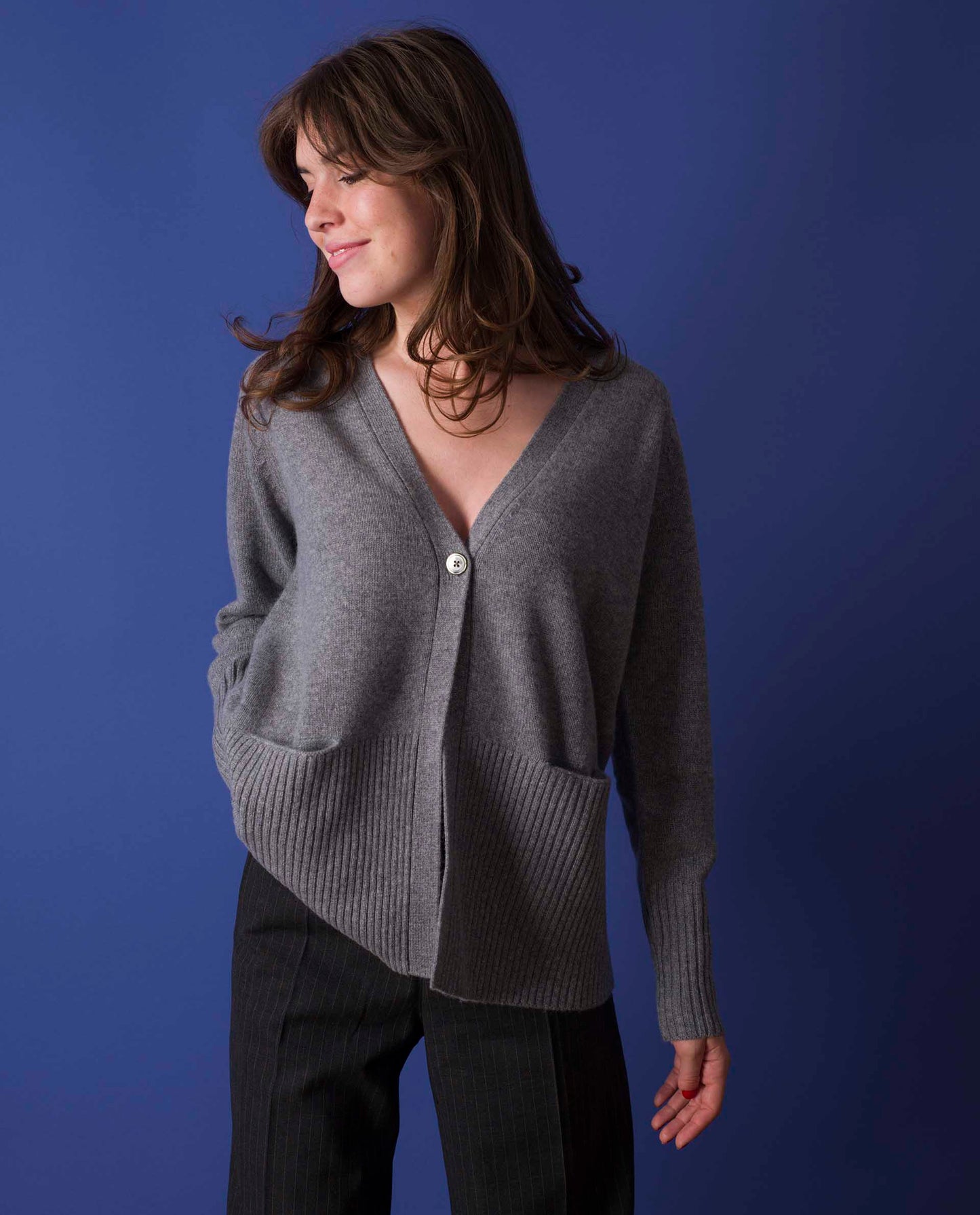 cardigan long 100 cachemire Gris moyen