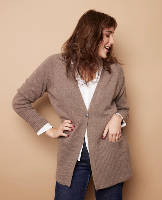 cardigan long 100 cachemire Taupe