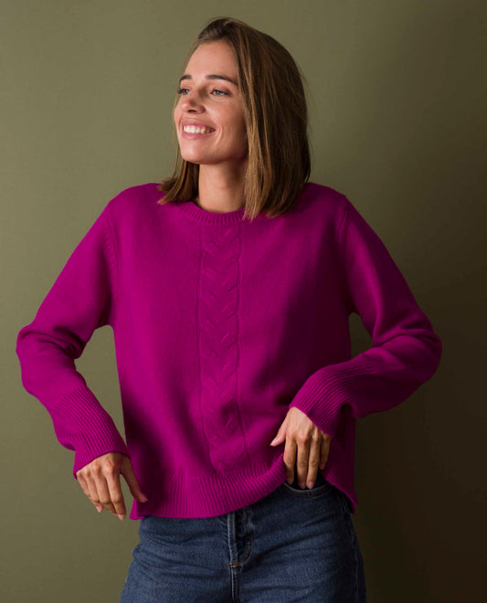 pull court torsade 100 cachemire Fushia