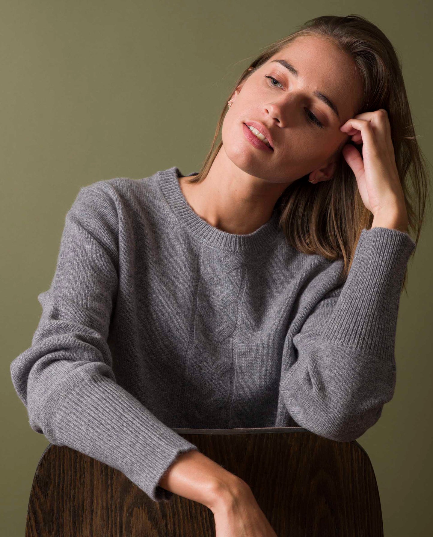 pull court torsade 100 cachemire Gris moyen