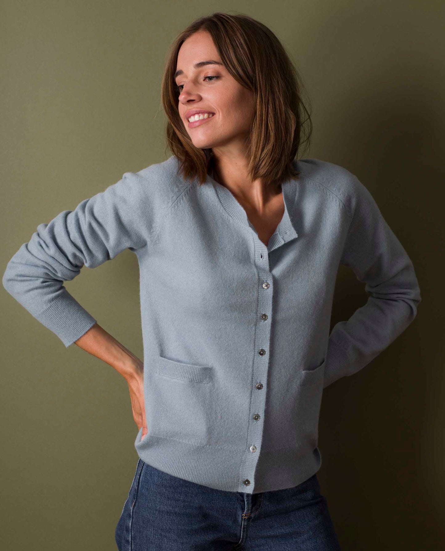 cardigan col rond 100 cachemire vert d eau