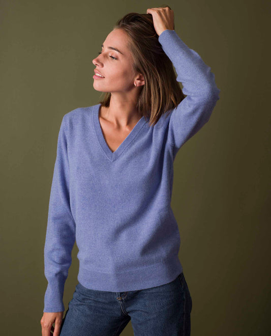 pull V 100 cachemire Bleu