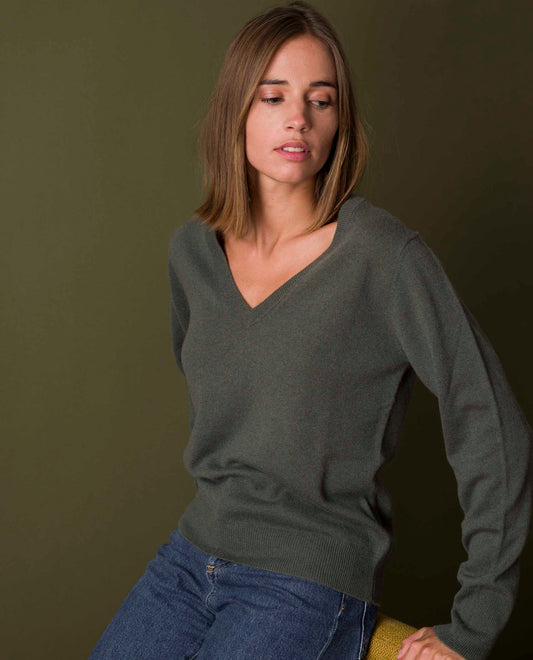 pull V 100 cachemire Kaki