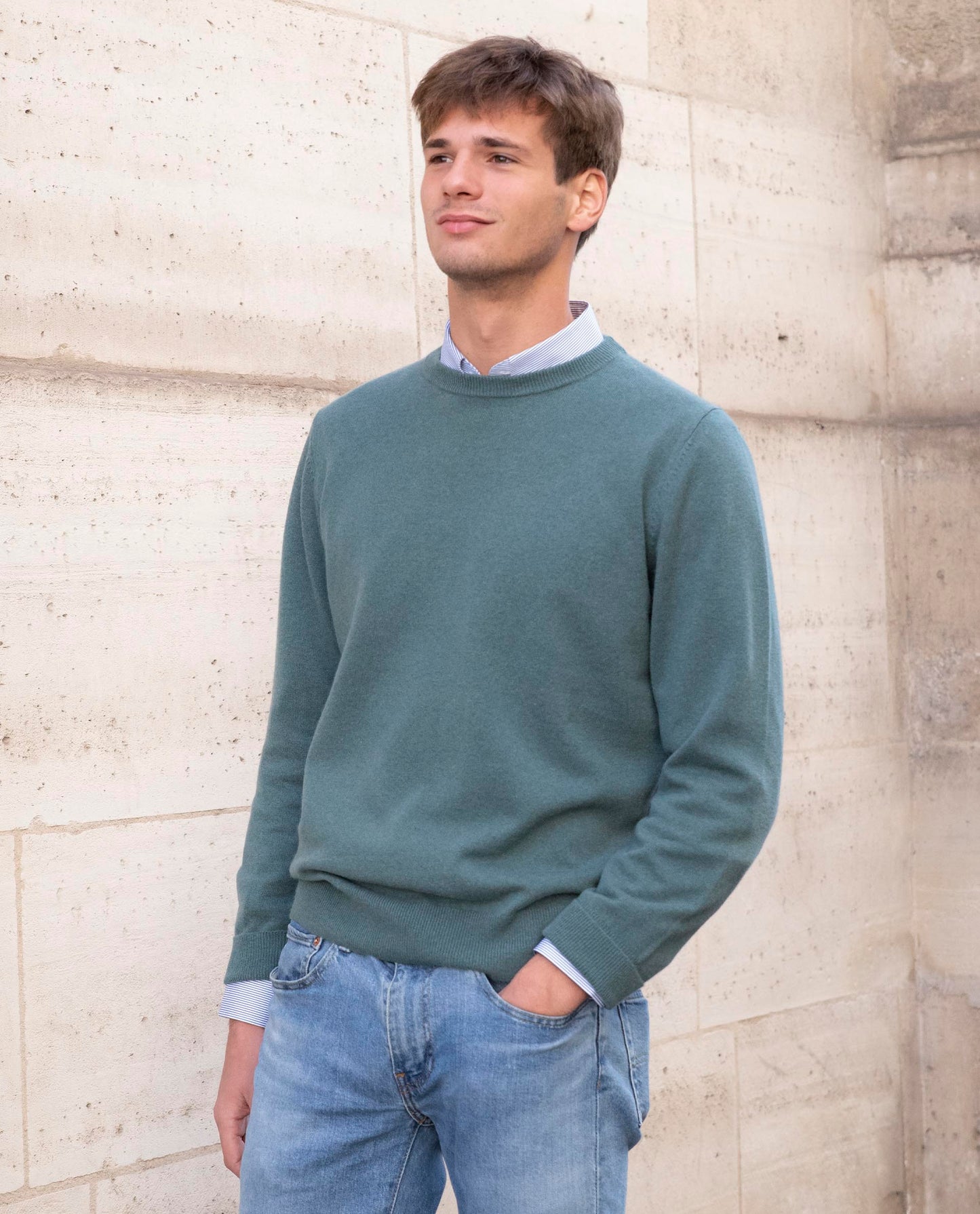 pull col rond 100 cachemire Vert grisé