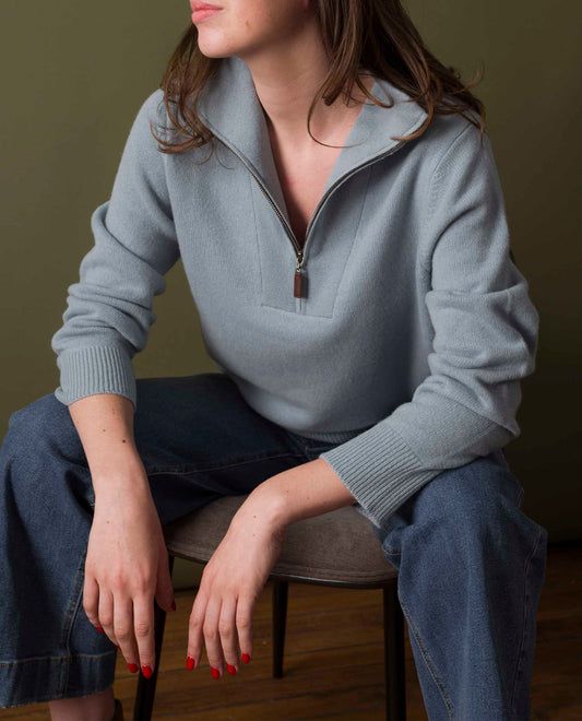 pull col zippé 100 cachemire vert d eau