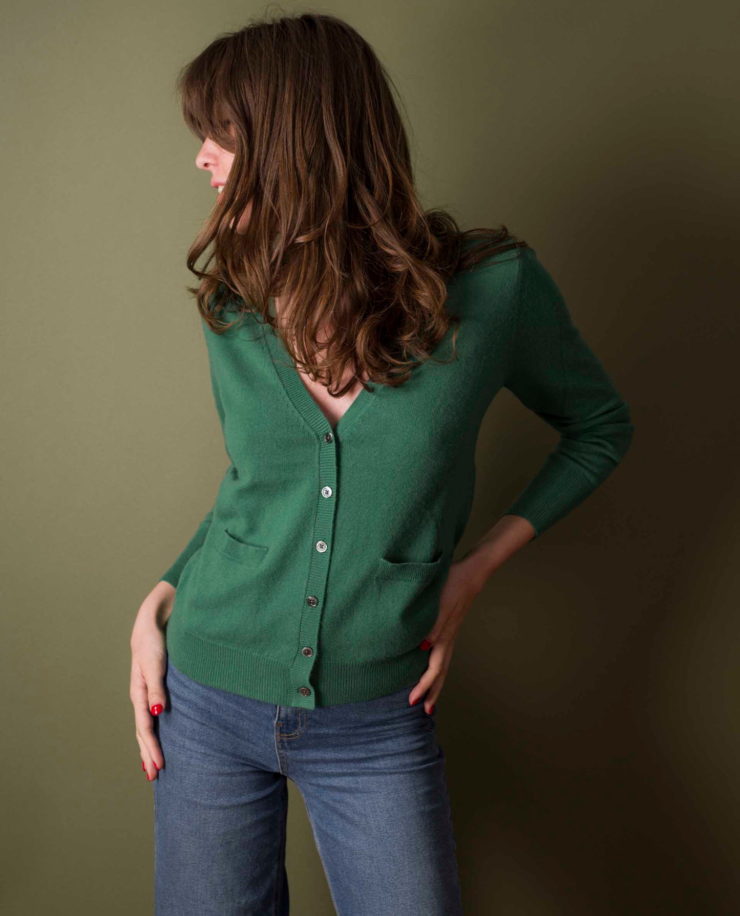 cardigan V 30 cachemire Vert