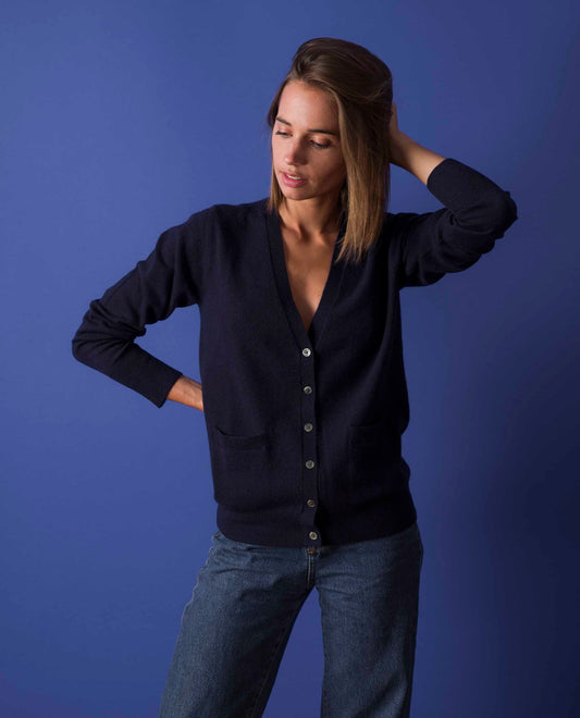 cardigan V 30 cachemire Marine