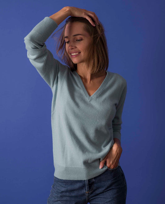 pull col V 30 cachemire vert d eau