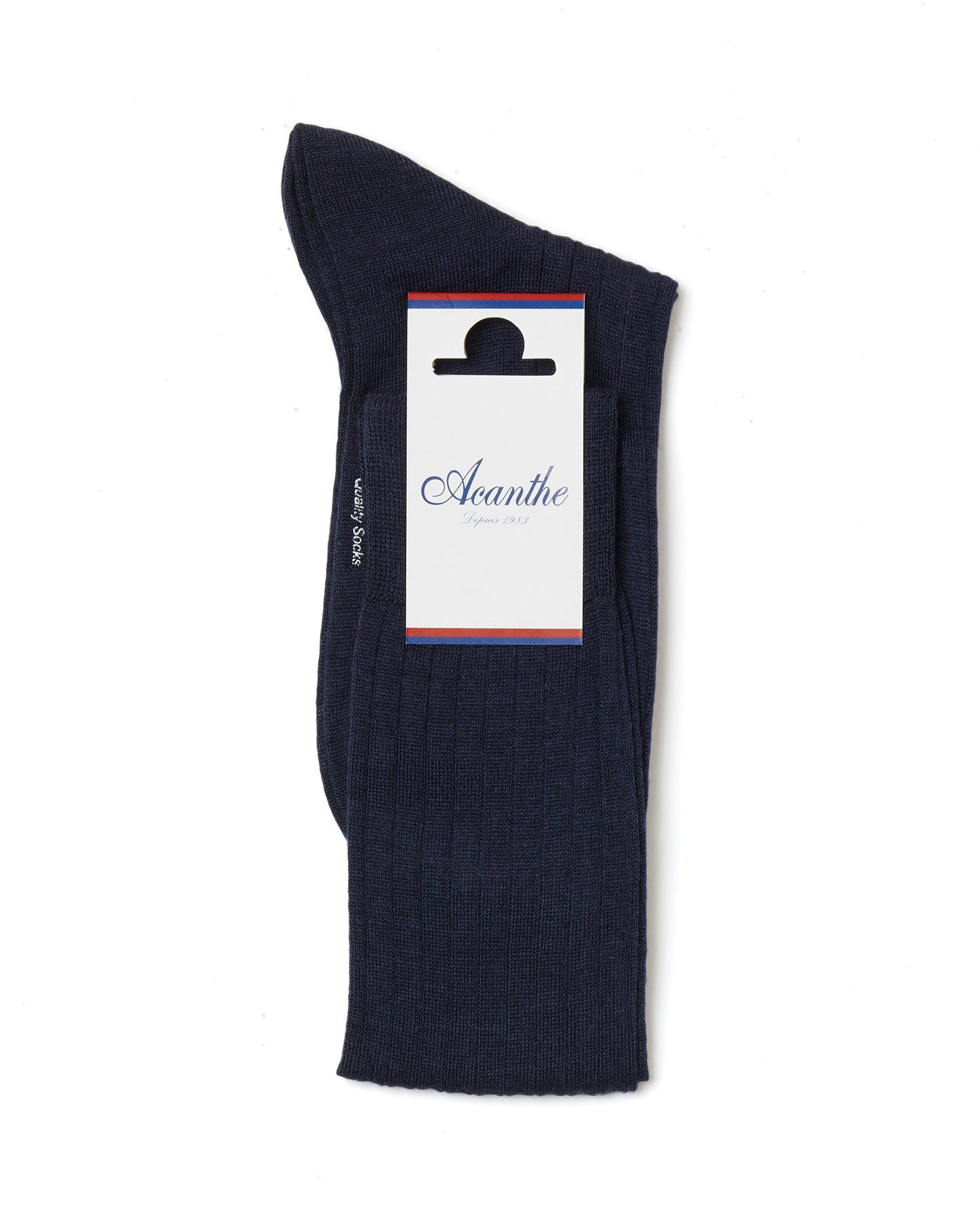 chaussettes merinos cotes plates longue Marine