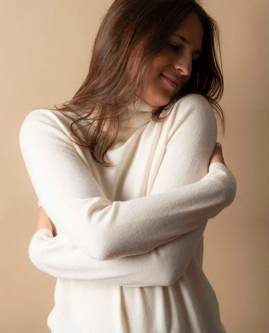 Pull col roulé 100 cachemire Ecru