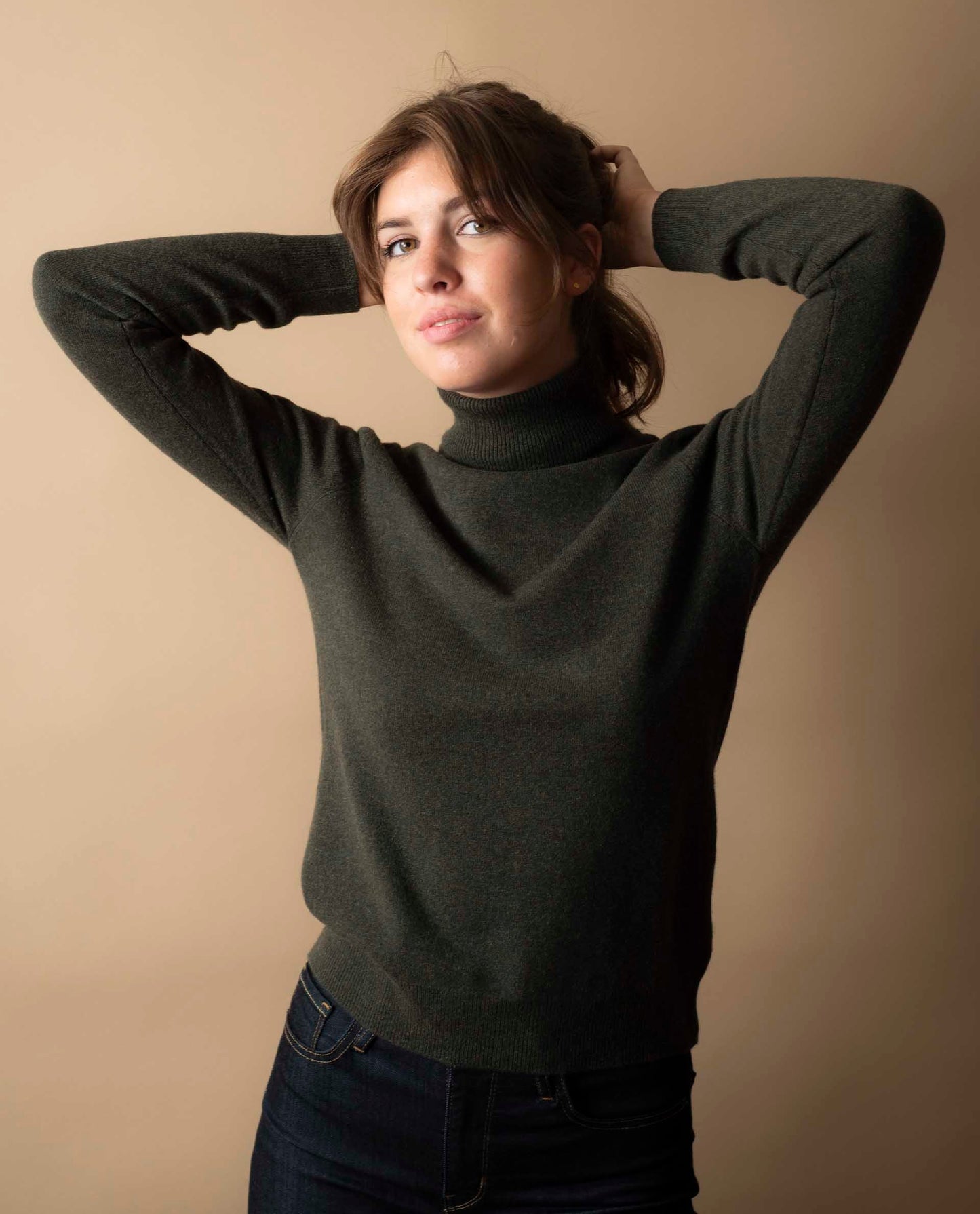 Pull col roulé 100 cachemire Kaki