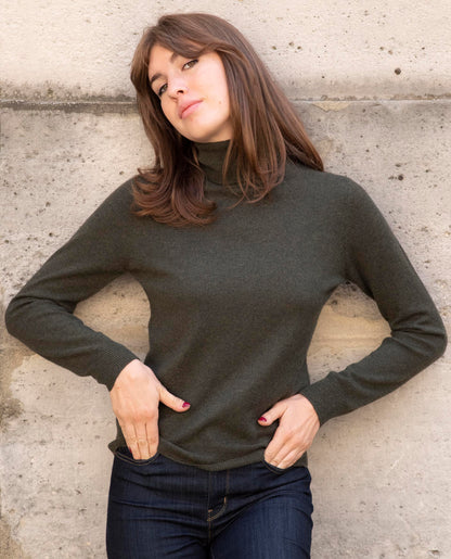 Pull col roulé 100 cachemire Kaki
