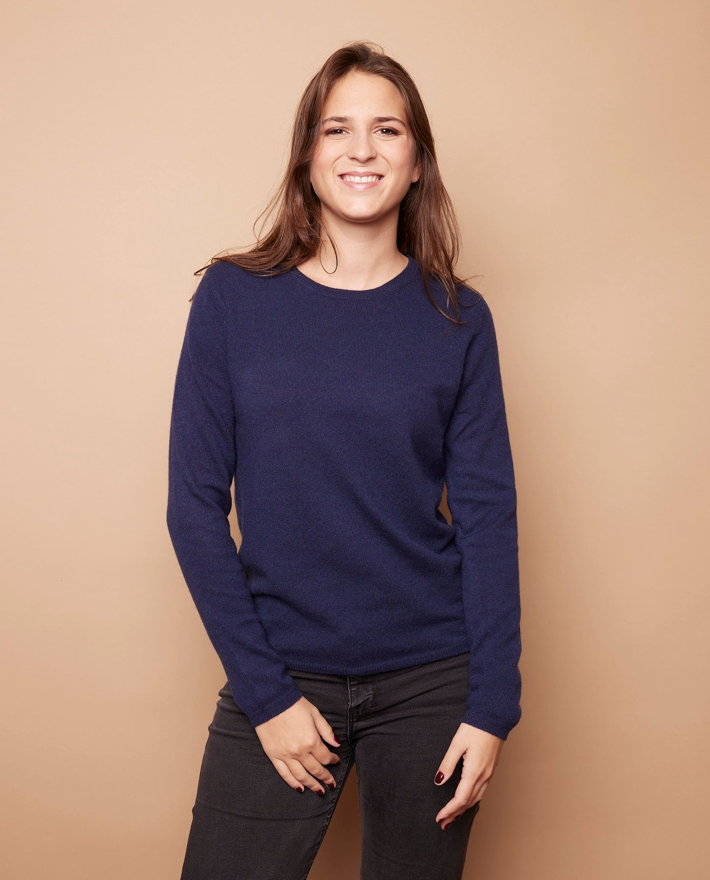 Pull col rond 100 cachemire Marine