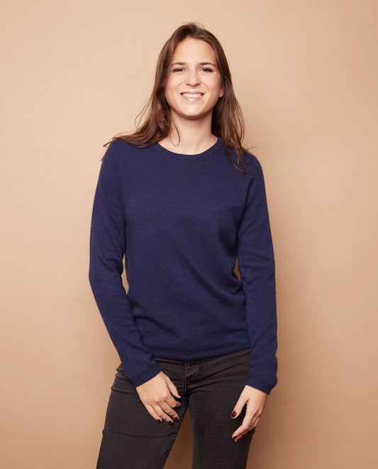 Pull col rond 100 cachemire Marine
