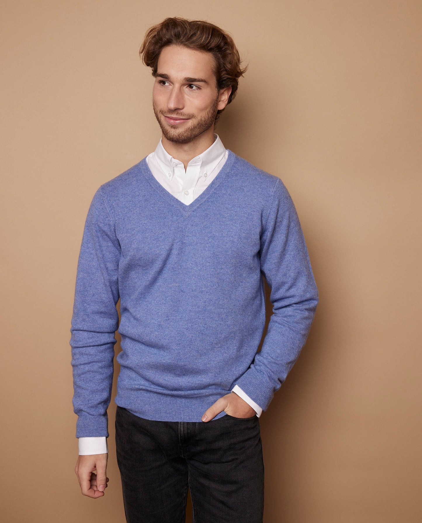 Pull col V 100 cachemire Denim