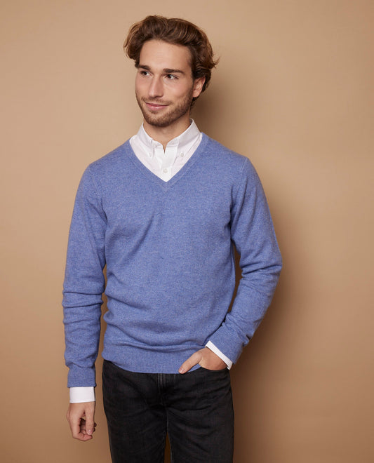 Pull col V 100 cachemire Denim