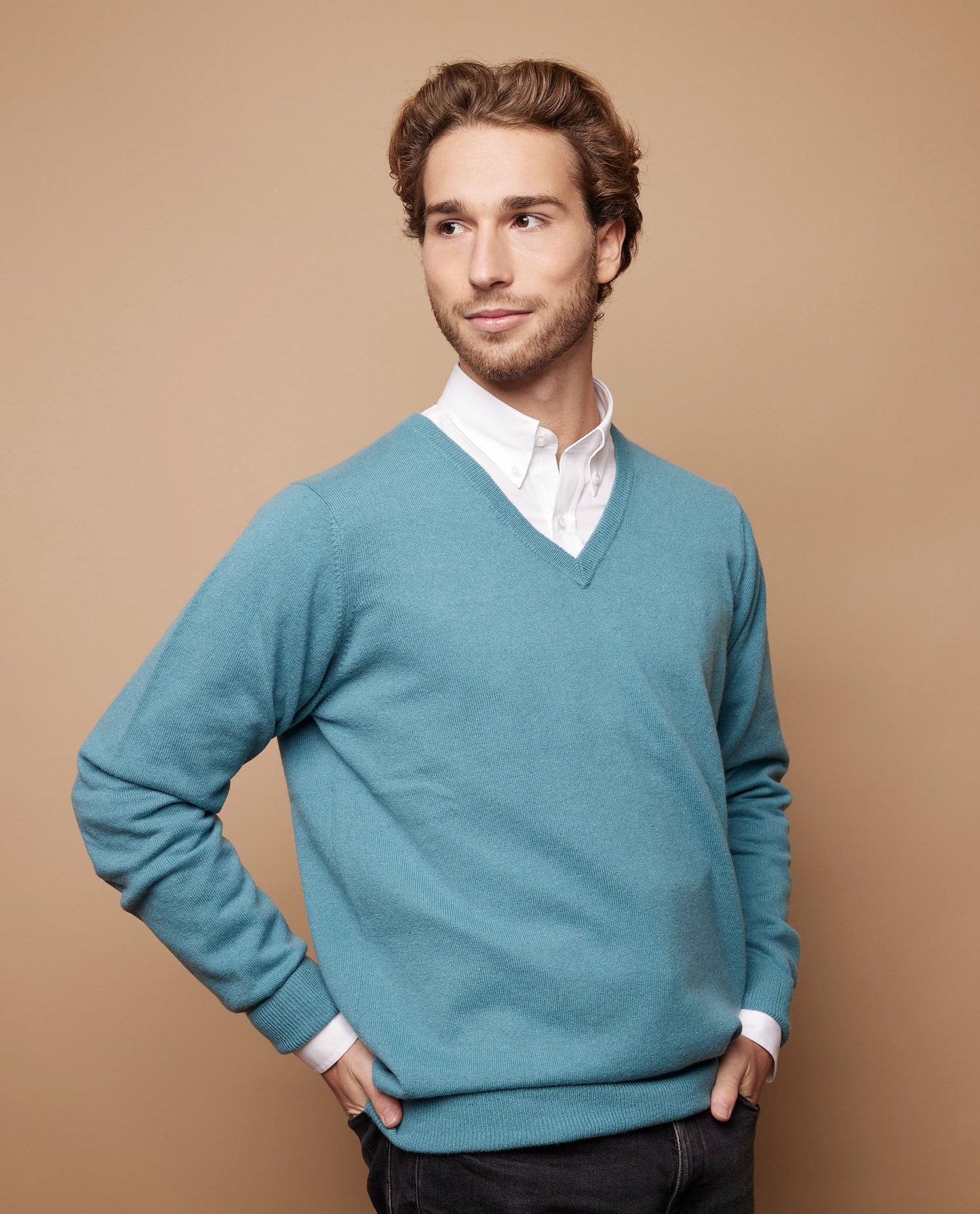 Pull col V 100 cachemire Vert grisé