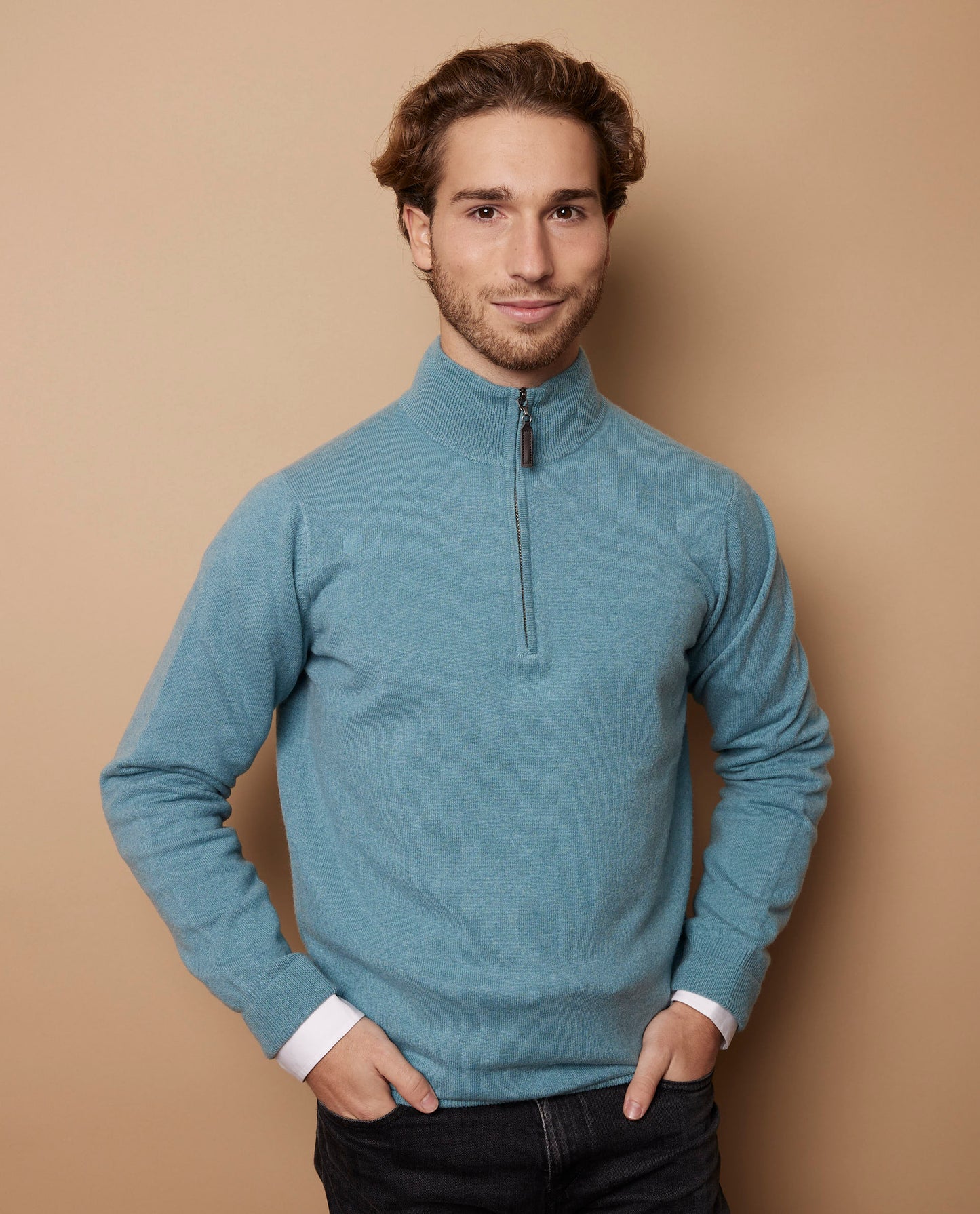 Pull zip camionneur 100 cachemire Vert