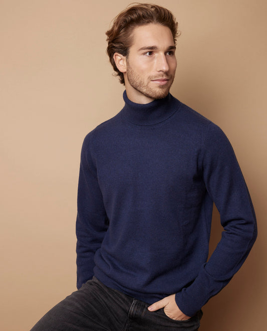 Pull col roulé 100 cachemire Marine