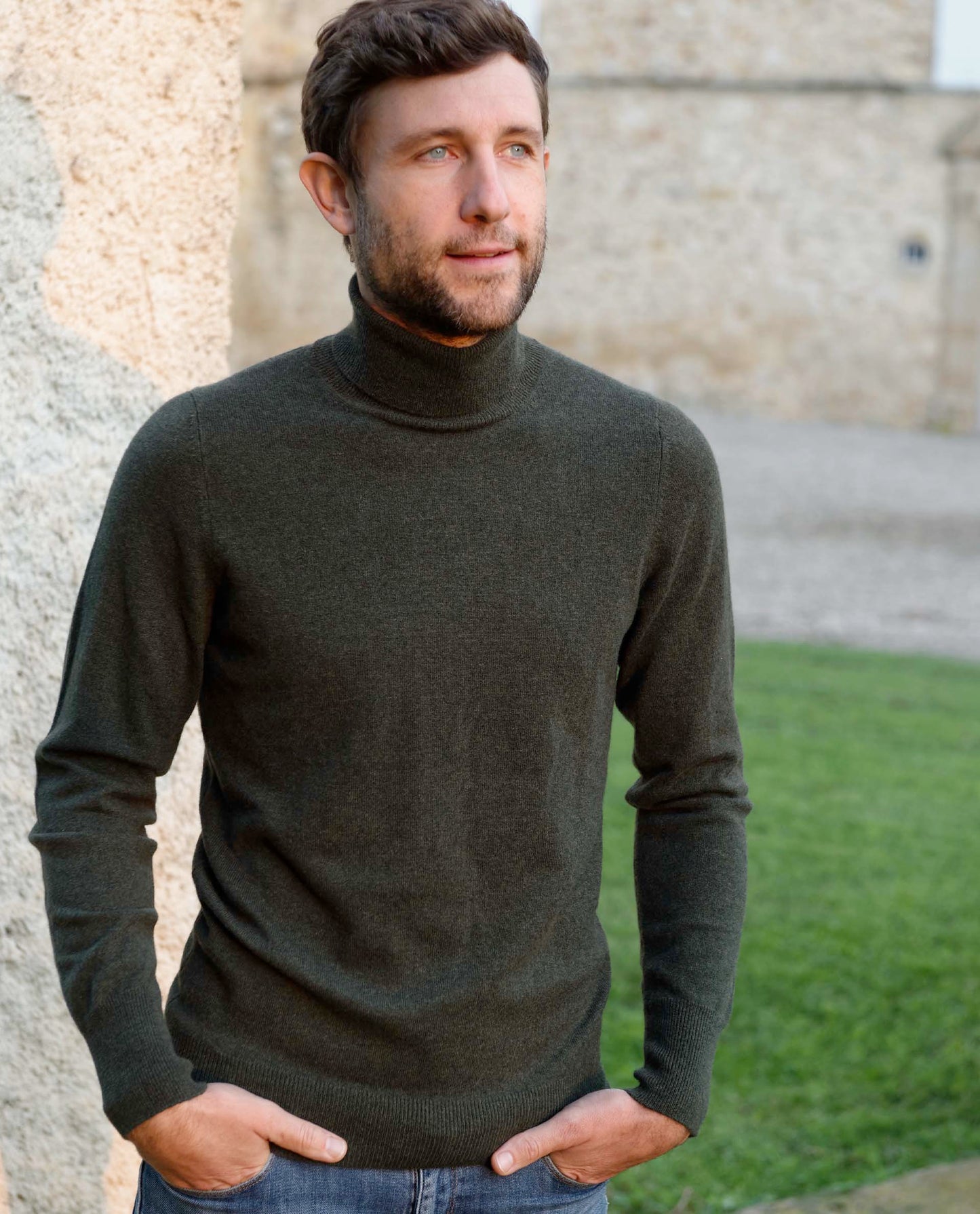 Pull col roulé 100 cachemire Kaki