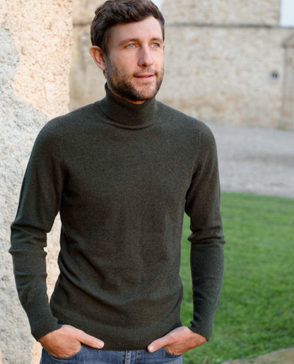 Pull col roulé 100 cachemire Kaki