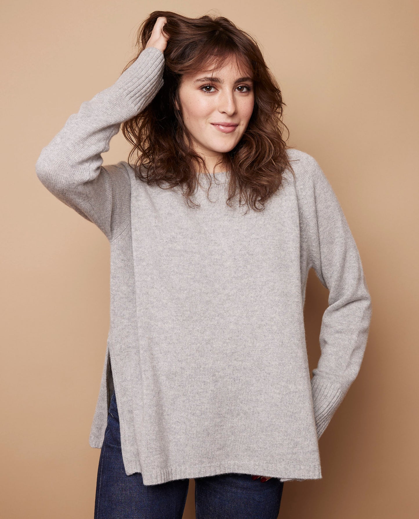 Pull 2 zips 100 cachemire Gris clair