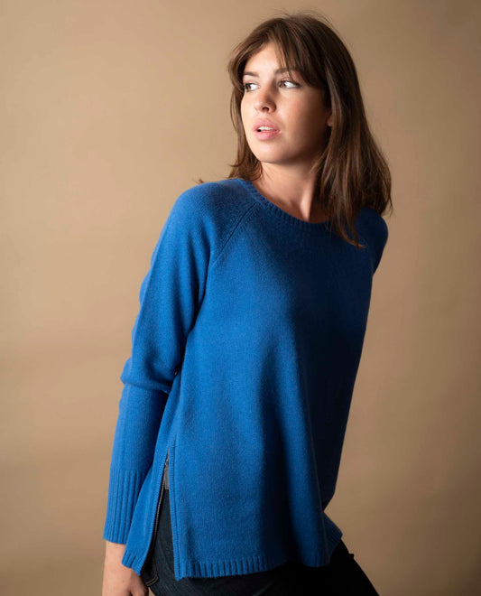 Pull 2 zips 100 cachemire bleu cobalt