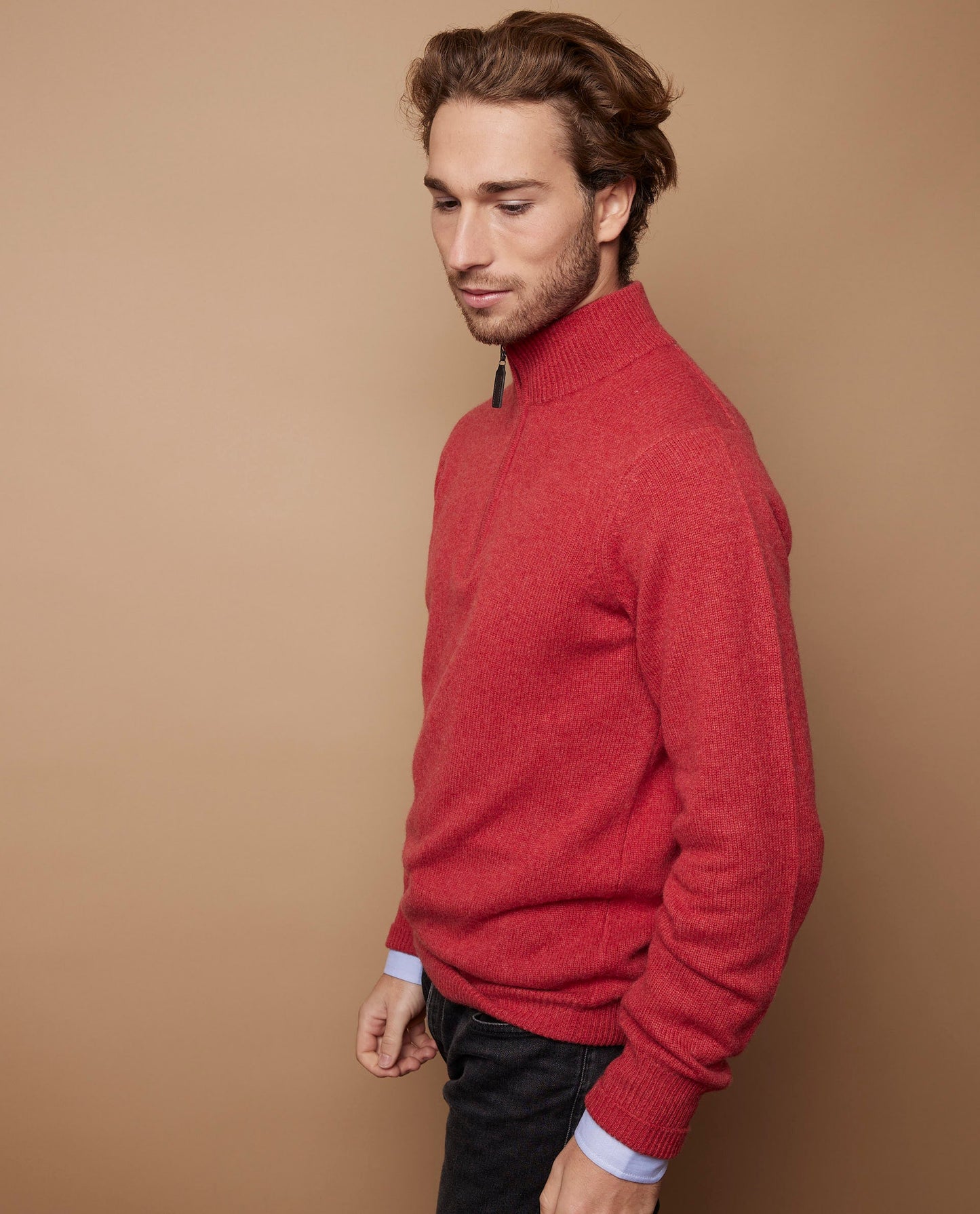 Pull zip camionneur JG7 100 cachemire sanguine