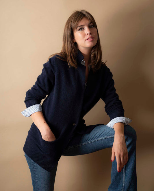 Veste col tailleur 100 cachemire Marine