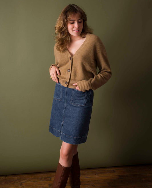 Cardigan court 100 cachemire Camel