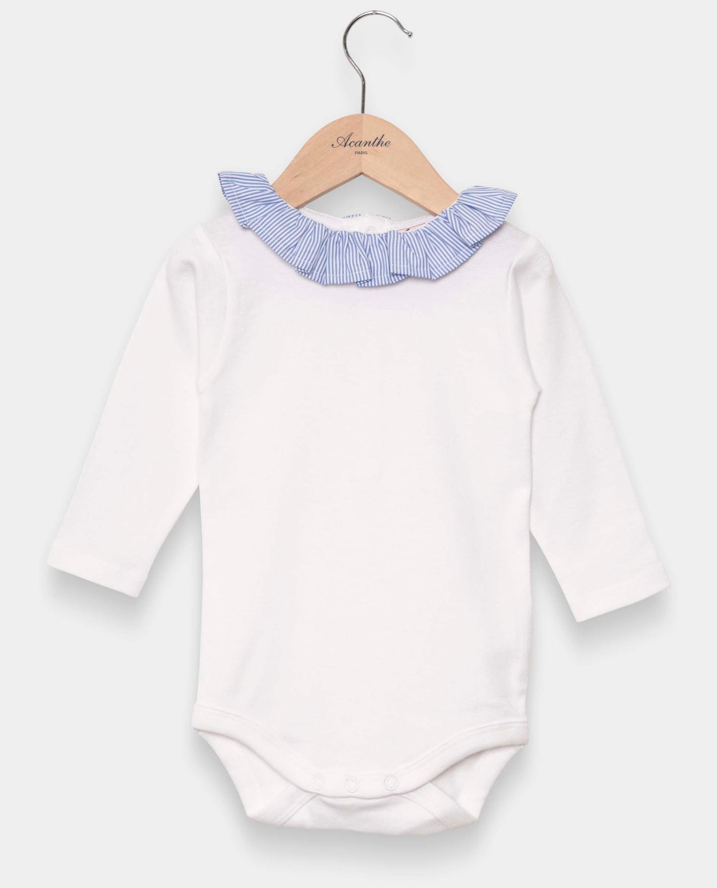 body col volanté ml blanc/rayé bleu