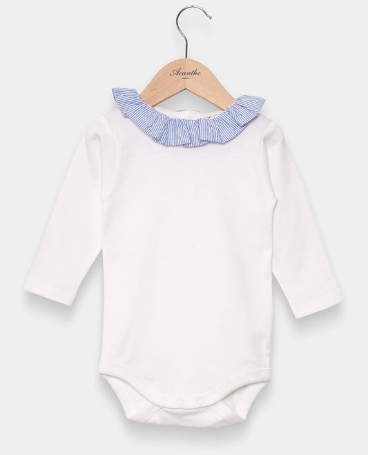 body col volanté ml blanc/rayé bleu