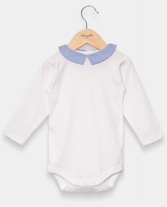 body col carré ml blanc/oxford bleu