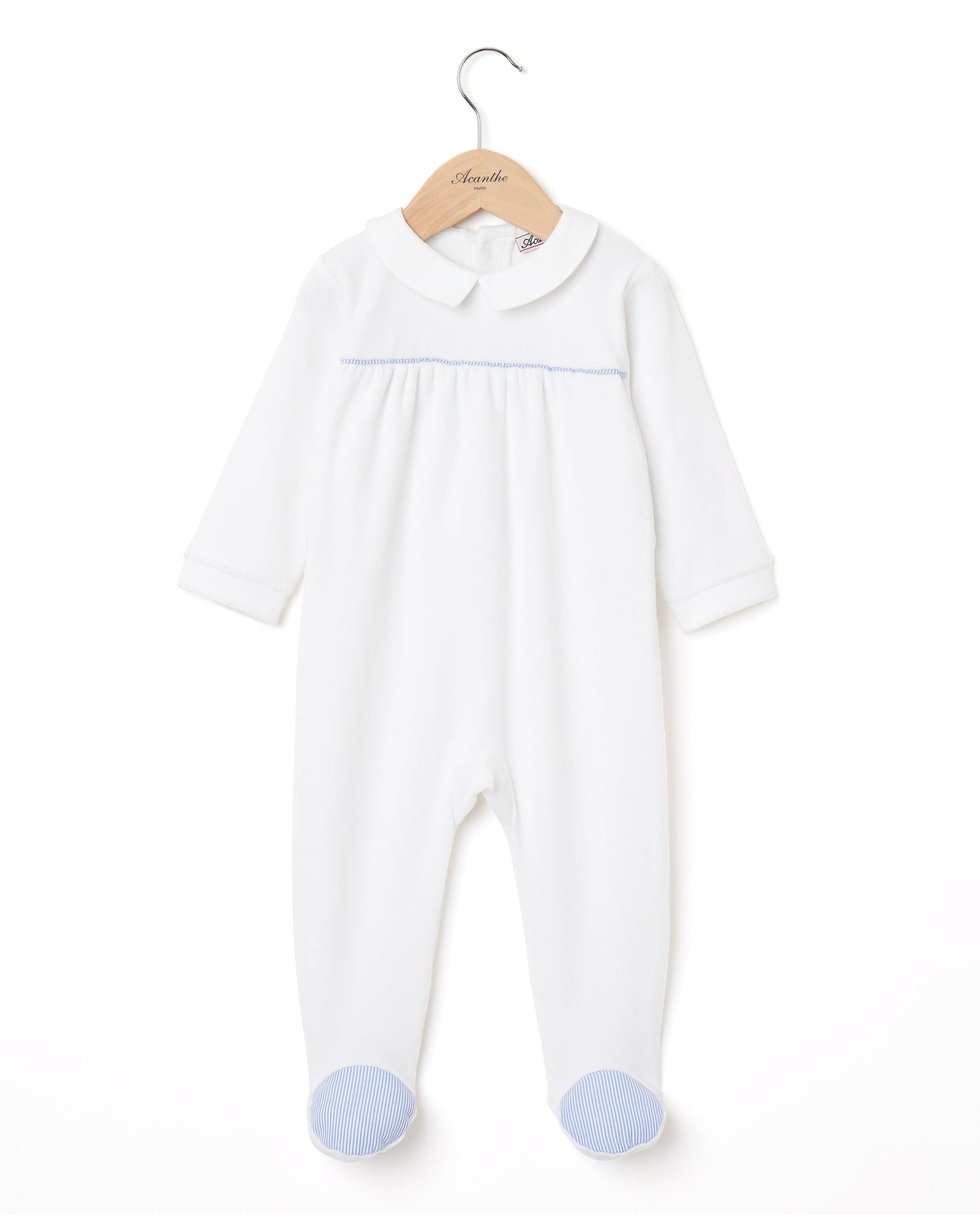 dors bien velours col carré blanc/rayé bleu