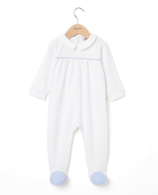 dors bien velours col carré blanc/rayé bleu