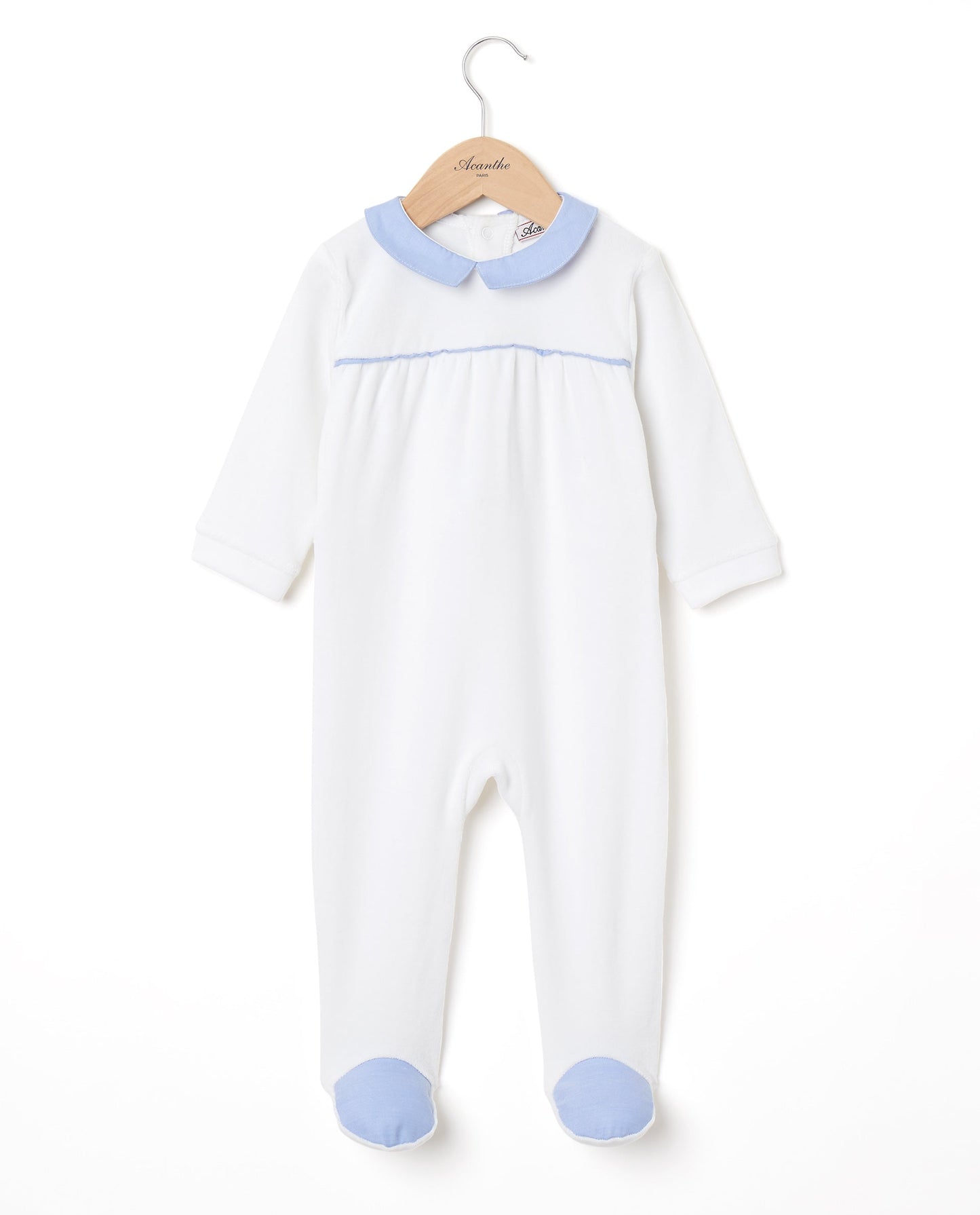 dors bien velours col carré blanc/oxford bleu