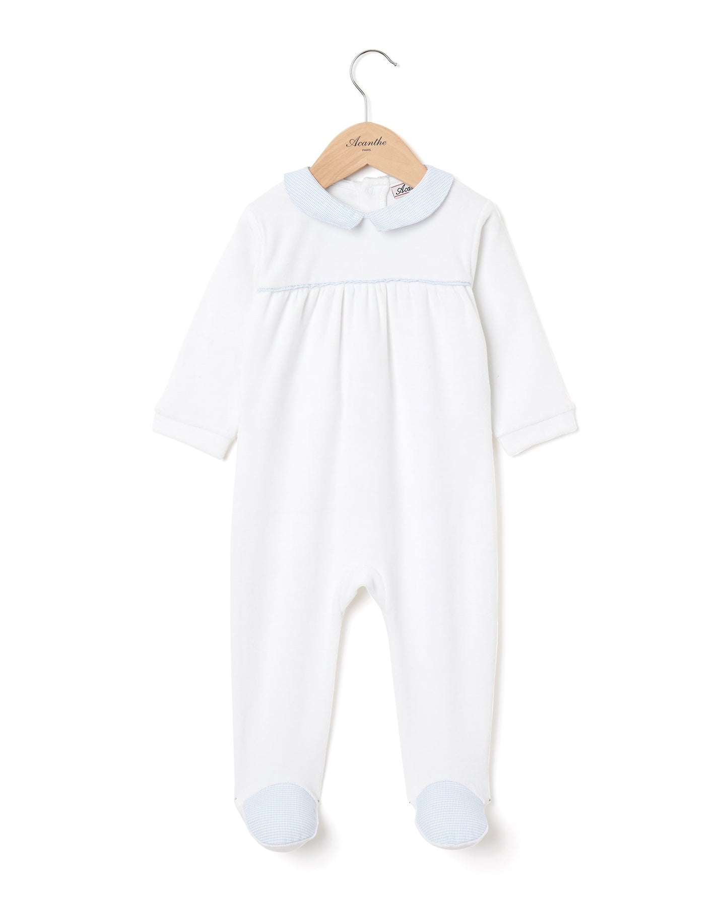 dors bien velours col carré blanc/carreau bleu