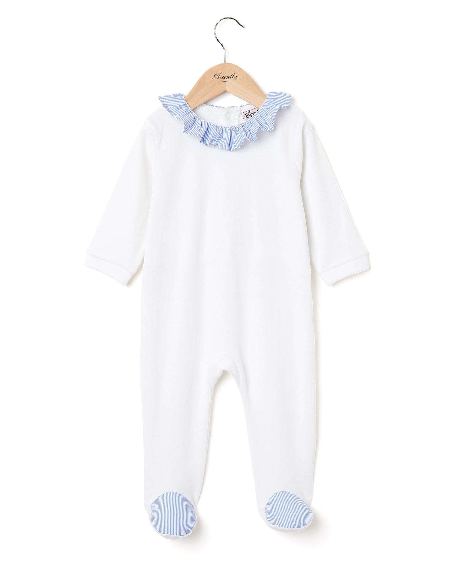 dors bien velours col volanté blanc/rayé bleu