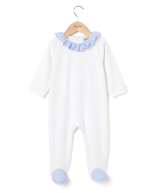 dors bien velours col volanté blanc/rayé bleu