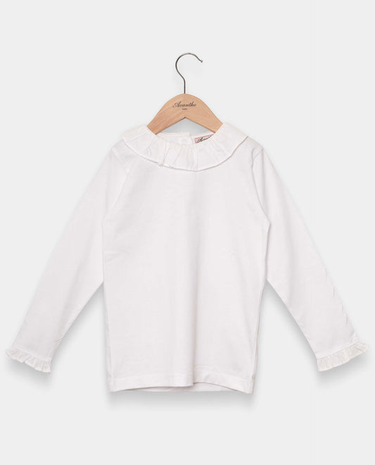 tee shirt volanté ml blanc/blanc