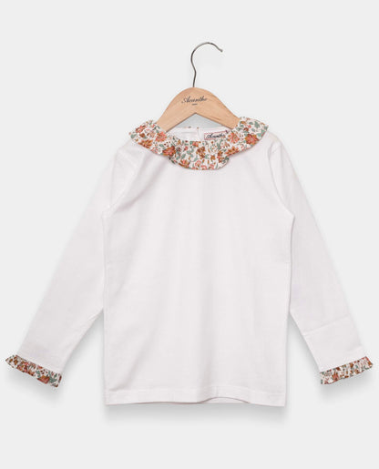 tee shirt volanté ml blanc/Liberty Grace Emily